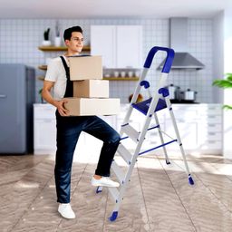 cipla plast CIPLAPLAST Home Pro 5 Steps Ladders for Home Use | High Strength Heavy Duty Multipurpose | 5 Step Stairs Aluminum Finish Ladder with Platform | Anti Skid Folding Ladder image 2