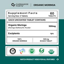 Carbamide Forte Organic Moringa Tablet with 1000mg Moringa Leaves Extract|Moringa Powder Tablets for Immunity, Digestion & Energy|Moringa Leaves Tablets, 1 count, 60 capsules image 2