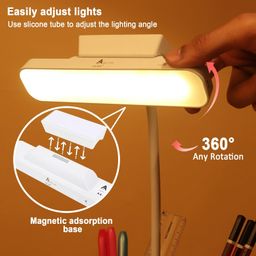SaleOn Plastic Dual Lamp Desk & Wall With 3 Ligting Color Mode Rechargeable Study Lamp, Eye Protect Mobile Holder, Touch Control Sensor Foldable And Rotatable Adjustable (1952Led, White) image 4