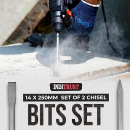 Inditrust Hammer Drilling Set of 2 Chisel Bits Set 14 x 250MM Flat & Pointed | 14mm Demolition Rotary Hammer Bits (14 x 250 mm) image 2