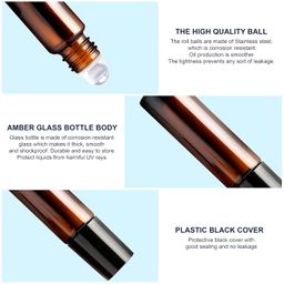 nsb herbals Empty Amber Glass Roll On Bottles (10 ml) with Black Cap for Essential Oils, Perfumes | Refillable Reusable & Eco- Friendly Leakproof Bottle (PACK OF 6) image 3