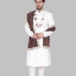 fashion weds Men Cotton Blend Printed Groom's Safa Shawl Stole Set, Wedding Safa/Turban with Stole, Dulha Groom Pagdi Dupatta (Maroon) image 3
