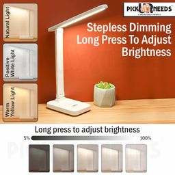 Pick Ur Needs ABS Foldable Rechargeable LED Desk Study Table Lamp with Touch Sensor 3 Level Color Brightness Dimmable, White image 5