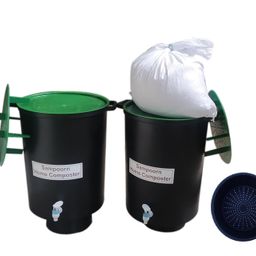 SAMPOORN HOME COMPOSTER- A PRODUCT OF SAMPOORN ZERO WASTE PRIVATE LIMITED is an Aerobic Composting Kit (Two 35 Litre Compost Bins Made of Weather Resistant PPCP with Sieve, Green Lids And Accessories) image 1