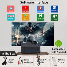 AGARO Ag60S Andriod Hd Projector with 2000 Lux Full Hd 1080P Video Projector, Compatible with Smartphone, Hdmi,Vga,Av and USB, Sd Card with WiFi and 8Gb Internal Memory, Black image 5