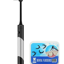 House of Quirk Electric Floss Smart Flosser for Teeth Cleaning, Cordless Dental flosser With 50 Replace Thread Head (Black/Silver) image 1