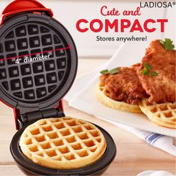 ladiosa Ladiosa® Waffle Maker, Electric Waffle Iron, Mini Waffles Maker Machine For Home, Red - 350 Watts image 2