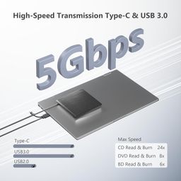 yaeonku External Blu Ray Drive, Support 50G Disc Read/Write Bluray Drives, Portable 3D Blu Ray Burner with USB 3.0 and Type-C, Cd Player Suitable for Windows XP/7/8/10/11 MacOS for Laptop, Desktop, Mac image 2