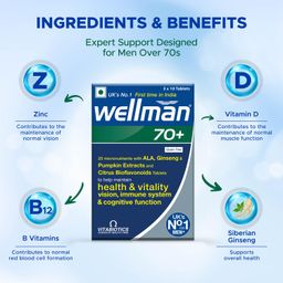 Wellman 70+ Multivitamin Tablets|Ginseng,Pumpkin Extract & Citrus Bioflavonoids|Supports Health & Vitality|Boosts Vision,Immune System & Cognitive Function|30 Veg Tablets, 60 grams image 3