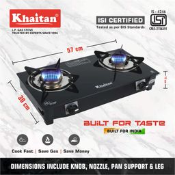 Khaitan Combo - 1 unit Khaitan 2 Burner Nano Premium Black Toughened Glass Gas Stove + 1 unit HF 1000 ml Stainless Steel Bottle image 4
