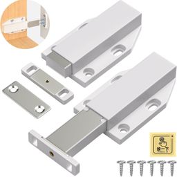 KITI locks Magnetic Push Latch Heavy Duty Push to Open Cabinet Hardware Magnetic Touch Latches for Large Door Push Release Latch Kitchen Drawer Push Catch Press Out Latch (White, 2 Pack) image 1