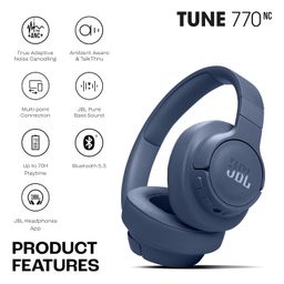 JBL Tune 770NC Wireless Over Ear ANC Headphones with Mic, Upto 70 Hrs Battery, Speed Charge : 5 min Charge Gives up to 3H of Playback, Google Fast Pair, Dual Pairing, BT 5.3 (Blue) image 2