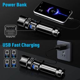 Crasts by Tiger Head Power Flash Light Led Torch, Lumens Flashlight Bright Light Torch, HP385U Hand Torch Light Rechargeable USB Tactical Waterproof Portable Torch Light for Trekking Hunting Emergency image 5