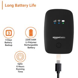 Amazon Basics 4G LTE Wireless Dongle with All Sim Network Support|Single_Band Plug & Play Data Card Stick with Up to 150Mbps WiFi Hotspot|2200Mah Rechargeable Battery| Sim Adapter Included (Black) image 5