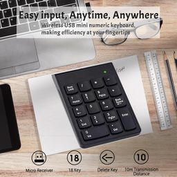 tatmohik Number Pad Wireless Numeric Keypad Numpad 18 Keys with a 2.4GHz USB Receiver,Portable and Upgraded 10-Key Financial Accounting Numeric Pad for Surface Pro/laptops/desktops/PC image 3