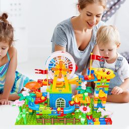 Jet Roy Big Size Blocks Marble Run Slide Building Toys Led Lights Kids Race Track Compatible with All Major Brands Bricks Set Various Track Models for Gifts Boys Girls Toddler Age 3+ (100 PCS) image 4