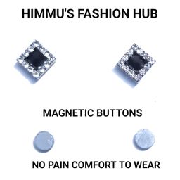 himmu's fashion hub Square Black Magnetic Stud Earrings, 8mm Crystal Halo Design, Non-Piercing, Unisex Pack of 1 image 3