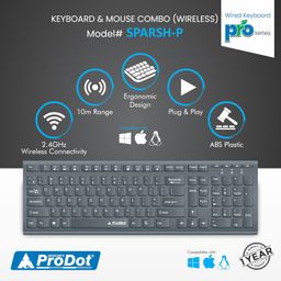 ProDot ProSeries Wireless Chicklet Keyboard Mouse Set I Plug & Play I Adjustable 1000-1600 DPI I 10M Keystrokes I Spill Resistant I 2.4Ghz 10m Range I Works with Windows, iOS, Linux image 3