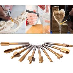 Homdum 10 Pcs 3Mm 1/8" Shank Hss Router Bit Attachment For And Other Mini Rotary Tool Titanium Coated Woodworking Engraving Tool Pack Of 10. - Straight image 2