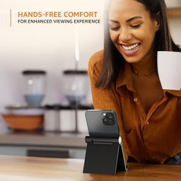 amazon basics Multi Angle Desktop Foldable Stand Tablet/Mobile Stand Holder for iPhone, Android, Samsung, OnePlus, Xiaomi, Smartphones. Portable, for Your Bed,Home, Office, Home (Black) image 3