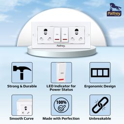 Palfrey Electric Extension Board - 16A + 16A with Two Switch (LED Indicator) and Heavy Duty 2 Meter Wire (2 Meter) (2200W) White image 5