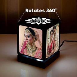 Linkify Customised LED Photo Lamp, Rotating Display with 4 Photos, Black Acrylic Anniversary Gift, Medium Size image 4