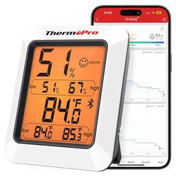 ThermoPro Hygrometer Thermometer for House TP350, Bluetooth Greenhouse Thermometer Humidity Meter up to 260FT, Backlit Room Indoor Thermometer Humidity Sensor with 2-Year Data Export image 1