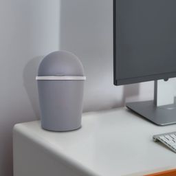 Kuber Industries Table Dustbin|Plastic Swinging Lid Waste Storage Garbage Bin|Desktop Trash Can For Study Table, Office(Gray) image 5