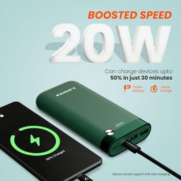 Ambrane 20000mAh Powerbank, 20W Fast Charging, Triple Output (2 USB & 1 Type C), Power Delivery, Quick Charge for iPhone, Android & Other Devices, Made in India + Type C Cable (PP-20 Pro, Green) image 2