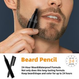 sichumaria Beard Pencil Filler For Men:Water Proof Beard Filling Pen With Brush, Repair Beard Shape, Moustache & Eyebrows-Micro-Fork Tip For Seamless Application (Black, 2) image 3