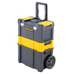 STANLEY STST1-80151 Essential Heavy-Duty Portable Stackable 3-in-1 Rolling Workshop, 20 Kg Weight Capacity, Removable Large 18” Bin & Middle Tote Tray For Organized Storage, 7" Wheels, 47.5x63x28.3 cm image 1