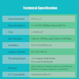 GLOTRENDS Dual Port 10/100/1000Mbps Gigabit PCI-E NIC Ethernet Network Card for PC, RTL8111H Chip, PCI-Express X1, RJ45 LAN Port, Compatible with Windows Server/Linux/VMware (LE8202) image 5
