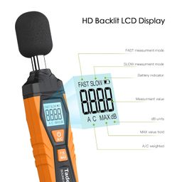 Decibel Meter, Tadeto Digital Sound Level Meter Portable SPL Meter 30dB to 130dB MAX Data Hold with LCD Display Backlight A/C Weighted for Home Factories(Orange) image 3