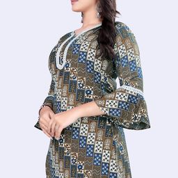 shree aksharam trends Aksharam Trends Presents Printed Rayon Fabric Tunic with Lace Boarder Pattern (AK-1330 R Tunic Lace Boarder Blue M) image 2