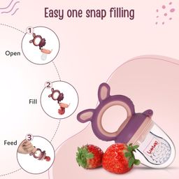 LuvLap Silicone Food/Fruit Nibbler with Extra Mesh, Soft Pacifier/Feeder, Teether for Baby, Infant, Bunny Violet & Pink image 4