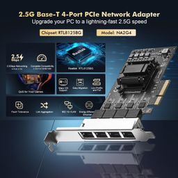 Binardat 4 Ports 2.5G PCIe Network Adapter, RTL8125B LAN Controller, 2500/1000/100Mbps RJ45 Ethernet Nic Card, Support PXE For Windows/Linux, Green image 2