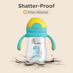 R for Rabbit Tritan Dino 320ml Baby Straw Sipper for Kids | Twin Handle Non Toxic BPA Free Soft Silicone Straw Sippy Bottle | Leak Proof Drinking Sippy Cup for 12+ Months Babies (Yellow Blue) image 2