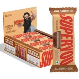 Superyou Choco Peanut Butter Protein Wafer Bars (Pack Of 10)|10 Gram Protein, 3 Gram Fiber, No Added Sugar|Yeast Fermented Protein|Energy Bars|Crunchy Wafer Bar|100% Vegetarian|No Palm Oil|400 Gram image 1