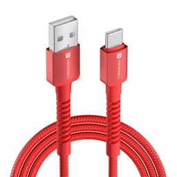 Portronics Konnect X Unbreakable Nylon Braided USB A to Type C Cable with 6Amp Output, Compatible with OnePlus, Oppo, iPhone 15, iPad & other Type C Smartphone & Devices, 1M Length (Red) image 1