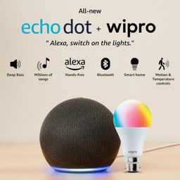 Amazon Echo Dot (5th Gen, Black) Combo with Wipro 9W LED Smart Color Bulb image 1