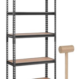 TORMETI Black Adjustable Set Of 5-Shelf Metal Shelving Unit Storage Utility Rack Garage Shelves Display Rack Steel Bootless Rivet Rack,63 IN Height 1-Pack(Black (5-Section ) 5.3'[H] X 2'[L] X 1'[D]) image 1