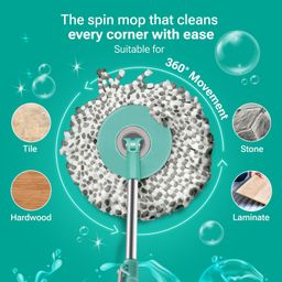 Spotzero by Milton Elite Spin Mop with Big Wheels, Puller Handle, Bucket Floor Cleaning and Mopping System 360° Flexible,2 Microfiber Refills, Big Size, Aqua Green image 4