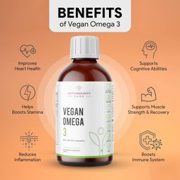 autoimmunity care Vegan Omega 3 Oil | EPA, DHA With Astaxanthin | Health Supplement For Heart, Brain, Eye, Skin, Muscles, Bone & Joint Support | Better than Fish Oil | 100% Vegetarian | 250 ML Oil image 4