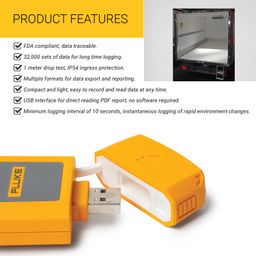 Fluke 961B Temperature Data Logger with external sensor FDA complaint USB Connection 32000 Points Record Capacity -85.0°C to 150.0°C IP54 Refrigerator Thermometer Vaccine (Pack of 1) image 2