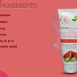 emara botanics EMARA Aqua Gel Sunscreen SPF 50+, Watermelon and Cucumber, with Vitamins and Hyaluronic Acid image 4