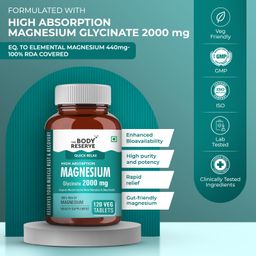 the body reserve Magnesium Glycinate Supplement 120 Veg Tablets, 2000mg Per Serving, High Absorption Chelated Form, helpful in Muscle & Nerve Relaxation, Better Sleep Quality for Men & Women image 2