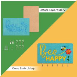 picknMAKE DIY Embroidery Keychain Holder Kit - Stitch Bee Happy Design on Stiff Fabric, Assemble on MDF Panel, Create a Personalized Wall-Mounted Key Organizer with Hooks, Hinges & Complete Tools image 5