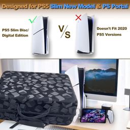 TMG Hard Shell Carrying Case Compatible with 5 Slim Console New Model,Console Bag (Disc/Digital Edition), PS5 DualSense Controllers, Headset and Gaming Accessories (3D-Black ) image 3