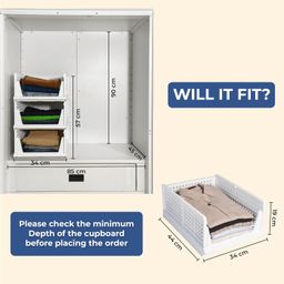 HomeStrap Set of 3, Stack it Up | Large Cloth Stacker | Foldable Shirt Storage Stacker for Wardrobe | Plastic Stackable Closet Organizer | White | 44L x 33W x 19H Centimeters image 3