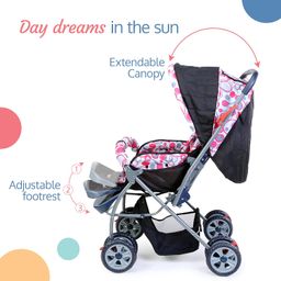 LuvLap Starshine Baby Stroller / Pram for 0 to 3 Years, New Born / Toddler / Kid, Lightweight, Adjustable backrest, 360° Swivel Wheel, Large storage basket, Reversible Handlebar (Light Red) image 4